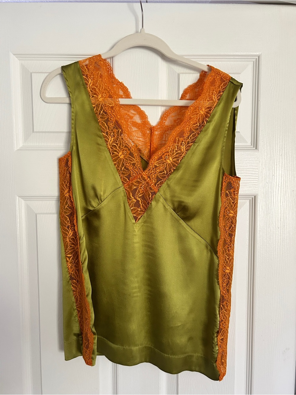 Dries Van Noten Green Silk Lace-Trim Camisole